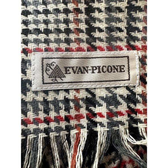 Evan Picone Black Gray Red Houndstooth Wool Blend Muffler Scarf - Picture 4 of 6